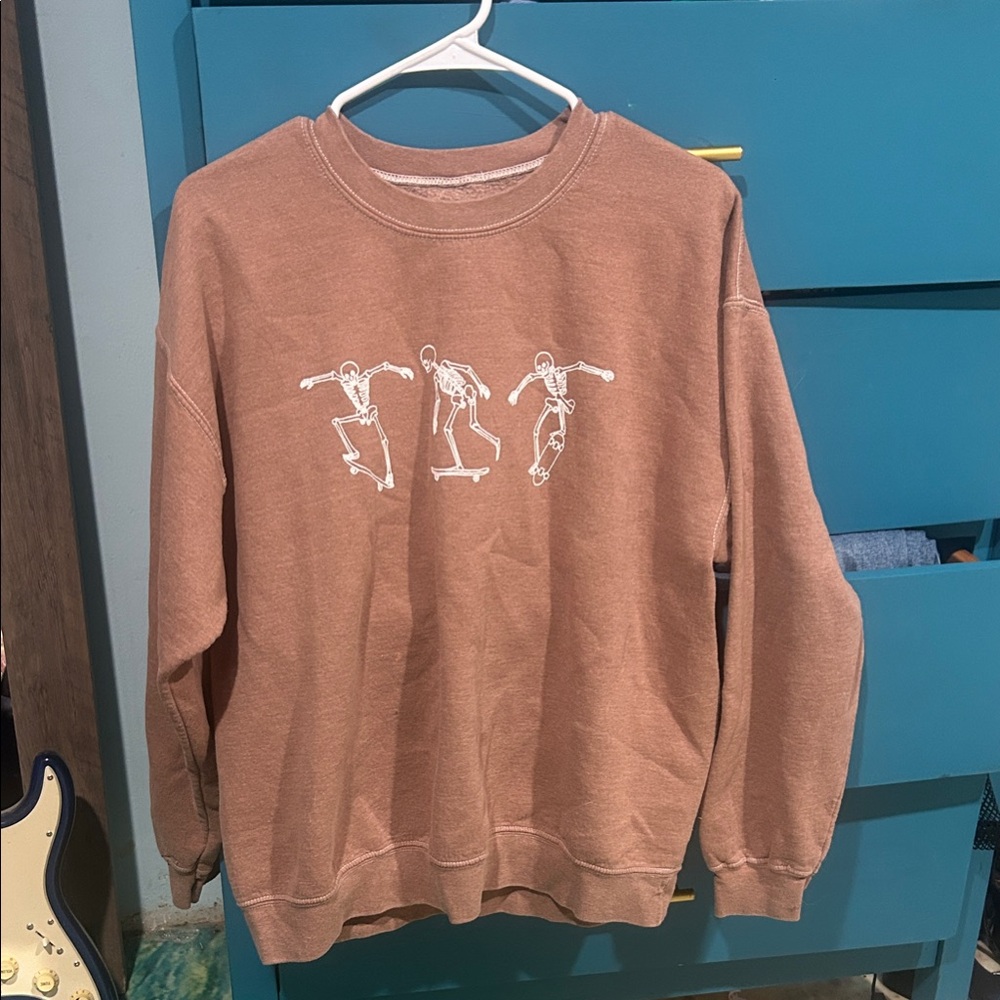 Full Tilt Brown Crewneck Sweater with Skater Design